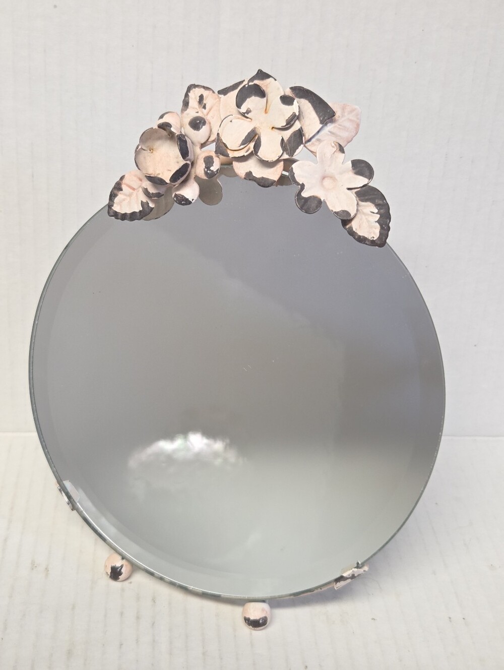 Metal Floral Frame Tabletop Standalone Vanity Mirror